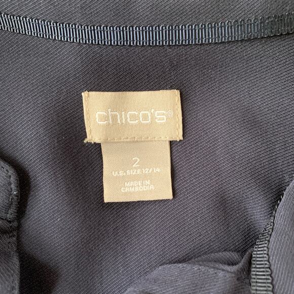 Chico's navy blue button up blouse long sleeves faux pockets 100% rayon 12/14 - Picture 3 of 7